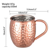 Load image into Gallery viewer, Hammered Moscow Mule Mug Copper Plated Beer Cup Coffee Cup 550ml Stainless Steel Cocktail Drink
