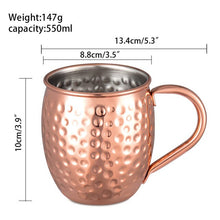 Load image into Gallery viewer, Hammered Moscow Mule Mug Copper Plated Beer Cup Coffee Cup 550ml Stainless Steel Cocktail Drink
