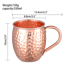 Load image into Gallery viewer, Hammered Moscow Mule Mug Copper Plated Beer Cup Coffee Cup 550ml Stainless Steel Cocktail Drink
